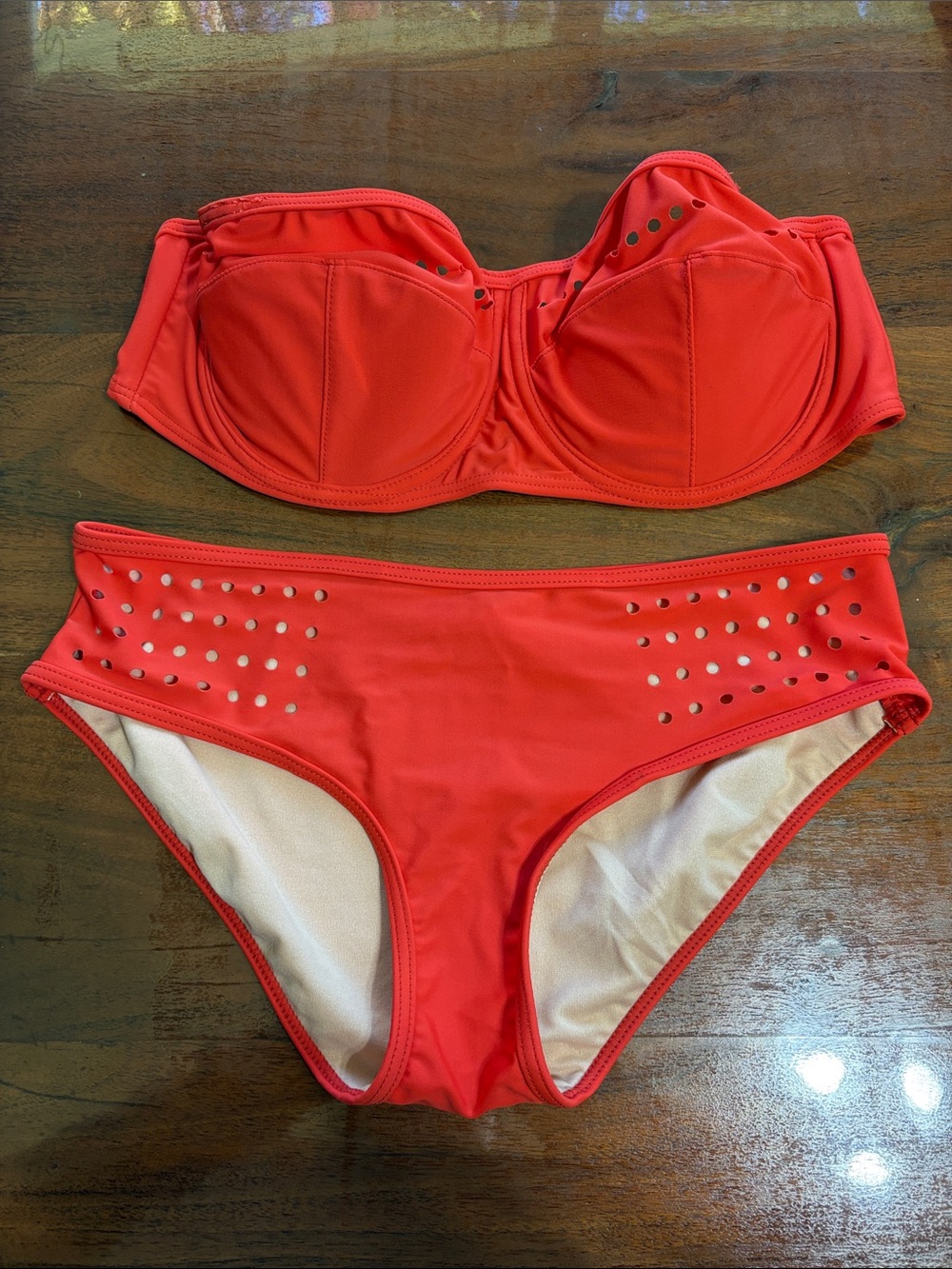 Strapless Orange Bikini Set with Stud Accents